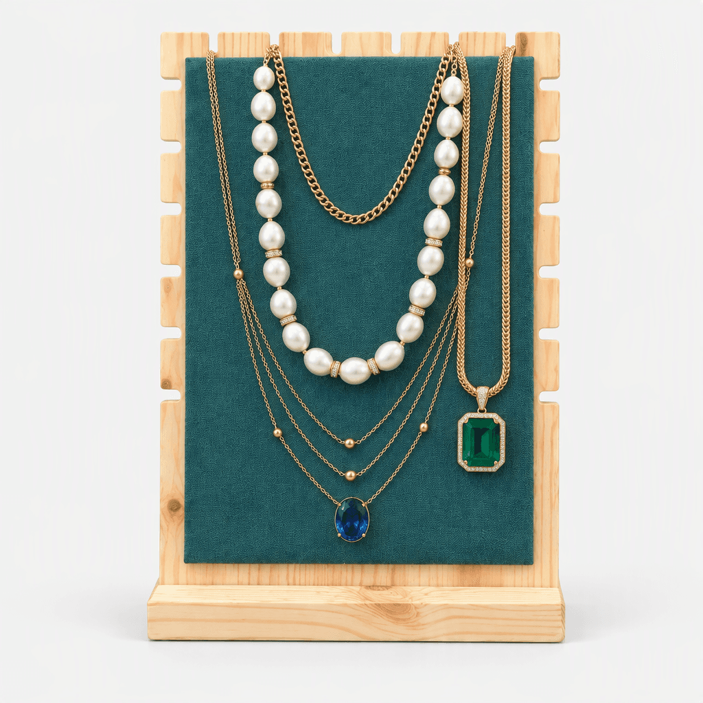 pine Wood Jewellery Display Stand with Fabric Panel