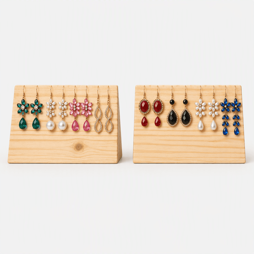 Pine Wood Angled Jewellery Display Stand for Earrings| Tabletop Jewellery Holder & Organizer| Earrings Stand-natural