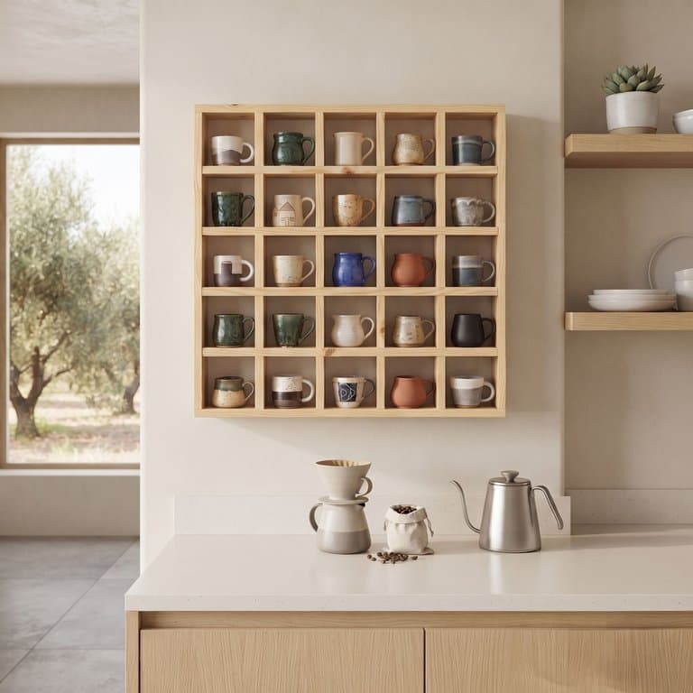 Natural 4.5x4.5" 25-Slot Open Back Mug Wall Rack | Woodwolf - Modern Home Decor & Room Styling