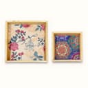 Woodwolf® Wooden Serving Tray Set of 2 Decorative Printed Nesting Trays for Tea, Snacks & Home Decor