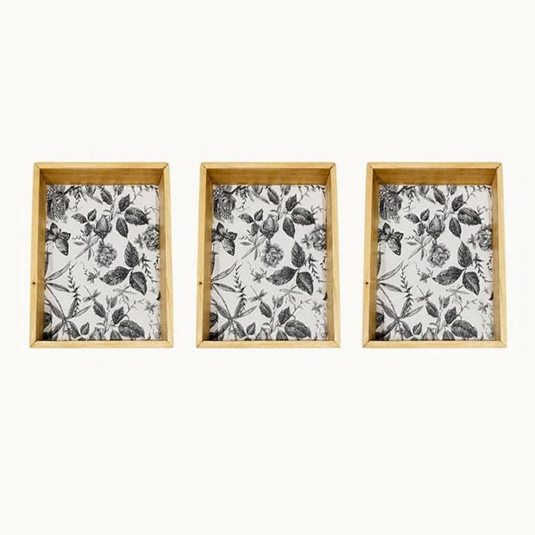 Woodwolf® Wooden Serving Tray, Floral Pattern, Natural Clear Matte Finish, Rectangular, Farmhouse Style