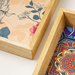 Wooden Serving Tray Set of 2 Decorative Printed Nesting Trays for Tea, Snacks & Home Decor - Thumbnail 4