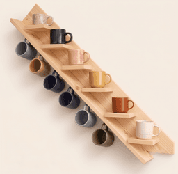 Wooden Coffee Mug Holder Wall Mount | 6-Hook Mug Rack Organizer with Top Display Shelf for Home Kitchen Use-natural - Thumbnail 3