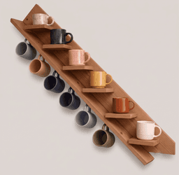 Wooden Coffee Mug Holder Wall Mount | 6-Hook Mug Rack Organizer with Top Display Shelf for Home Kitchen Use-walnut - Thumbnail 2