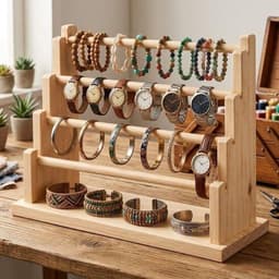 Wooden Bracelet & Bangle Display Stand with 4-Layer Organizer Shelf-natural - Thumbnail 2