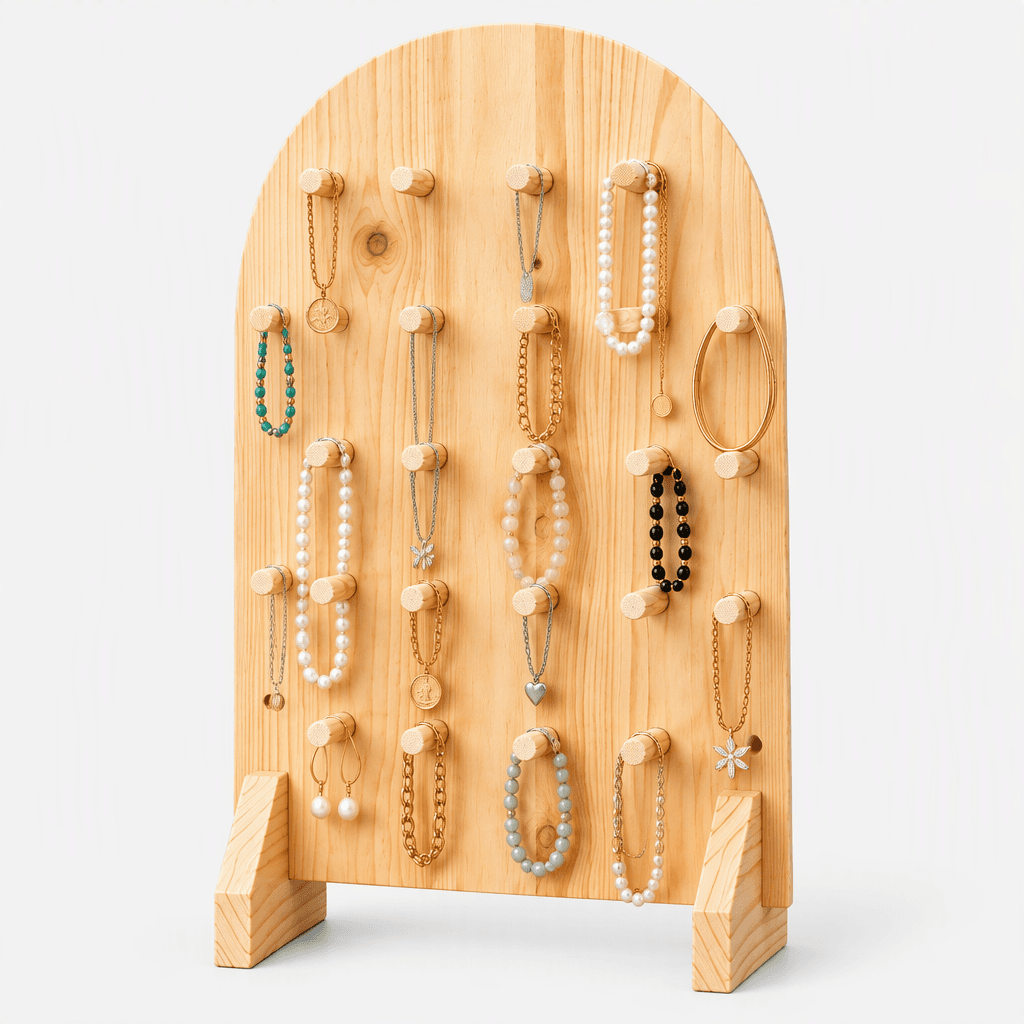 Pine Wood Pegboard Jewelry Display Stand | Multi-Hook Necklace, Bracelet & Accessory Organizer Rack-natural - Woodwolf Image 1