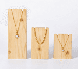 Pine Wood Necklace Display Stand Set | 3-Piece Jewelry Holder for Necklaces, Chains & Pendants-natural - Thumbnail 1
