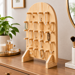 Pine Wood Pegboard Jewelry Display Stand | Multi-Hook Necklace, Bracelet & Accessory Organizer Rack-natural - Thumbnail 2