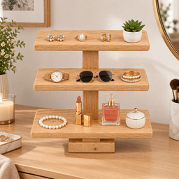 Wooden 3-Tier Display Stand Riser for Jewellery, Decor & Retail Counter Organization-natural - Thumbnail 2
