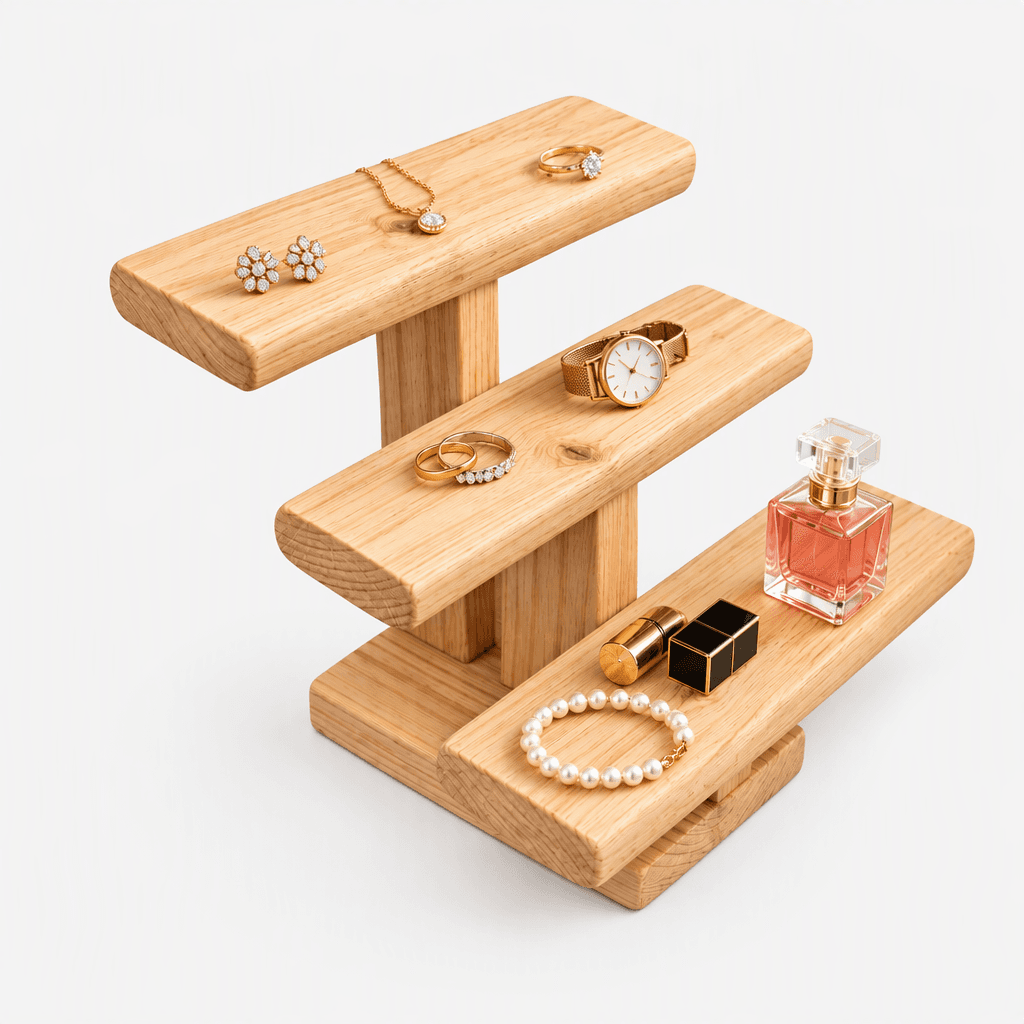 Wooden 3-Tier Display Stand Riser for Jewellery, Decor & Retail Counter Organization-natural - Woodwolf Image 3