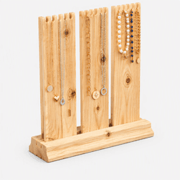 Wooden 3-Tier Jewellery Display Stand with Notched Slots for Necklace, Bracelet & Chain Organizer-natural - Thumbnail 3