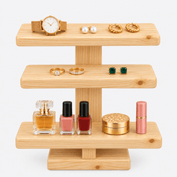 Wooden 3-Tier Display Stand Riser for Jewellery, Decor & Retail Counter Organization-natural - Thumbnail 1