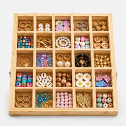 25-Compartment Wooden Display Organizer|Pine Wood Slanted Storage Shelf for Jewellery, Crafts & Decor-natural - Thumbnail 1