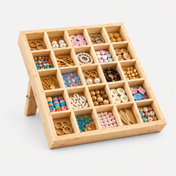25-Compartment Wooden Display Organizer|Pine Wood Slanted Storage Shelf for Jewellery, Crafts & Decor-natural - Thumbnail 3
