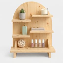 Wooden Display Stand with Arched Backboard | Shelf Riser for Home, Retail & Décor-natural-4 - Thumbnail 1