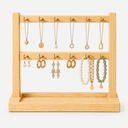 Wooden Jewelry Display Stand | Necklace, Earring & Bracelet Organizer with Brass Hooks-natural-2T