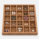 25-Compartment Wooden Display Organizer|Pine Wood Slanted Storage Shelf for Jewellery, Crafts & Decor-walnut