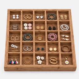 25-Compartment Wooden Display Organizer|Pine Wood Slanted Storage Shelf for Jewellery, Crafts & Decor-walnut - Thumbnail 1