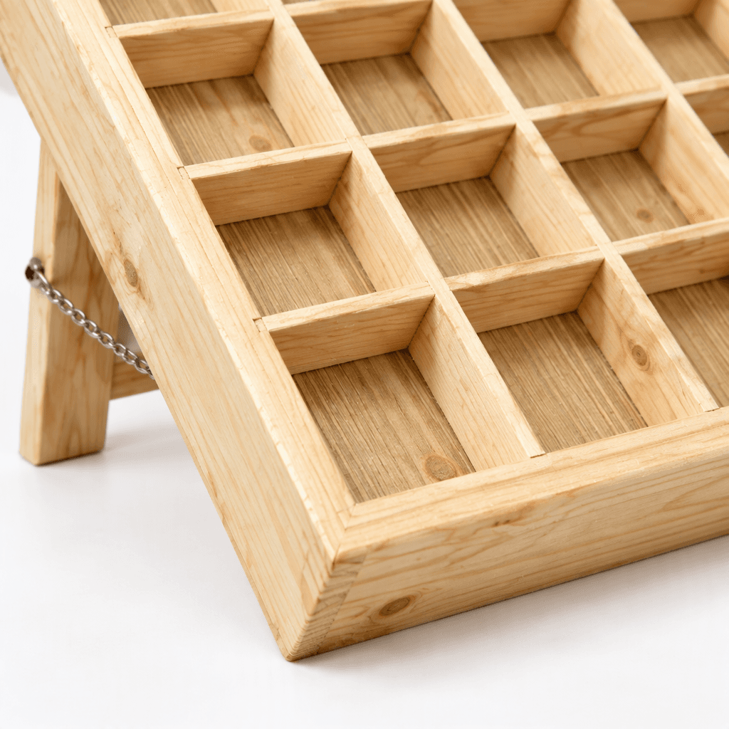 25-Compartment Wooden Display Organizer|Pine Wood Slanted Storage Shelf for Jewellery, Crafts & Decor-natural - Woodwolf Image 4