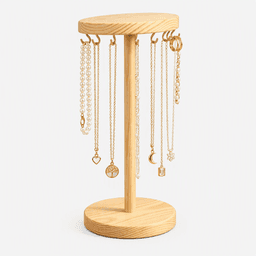 Wooden Chain, Necklace & Jewellery Display Stand with Hooks-natural - Thumbnail 3