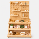 Pine Wood Multi-Tier Display Stand with Pegboard Shelves & Step Rack-natural