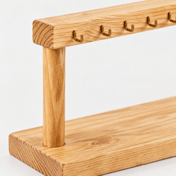 Wooden Wall-Mounted Jewelry Display Rack with Decorative Top Bar & Base Shelf-natural - Thumbnail 4