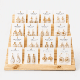 Pine wood Tiered Earring Display Stand – Slatted Jewelry Card Holder & Organizer-natural - Thumbnail 1