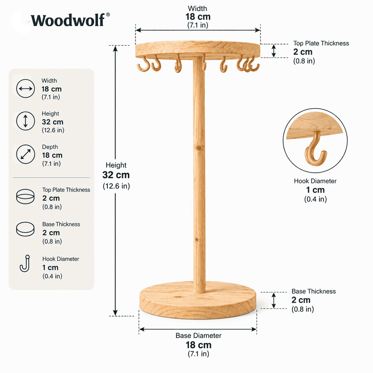 Wooden Chain, Necklace & Jewellery Display Stand with Hooks-natural - Woodwolf Image 5