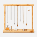Wooden Wall-Mounted Jewelry Display Rack with Decorative Top Bar & Base Shelf-natural