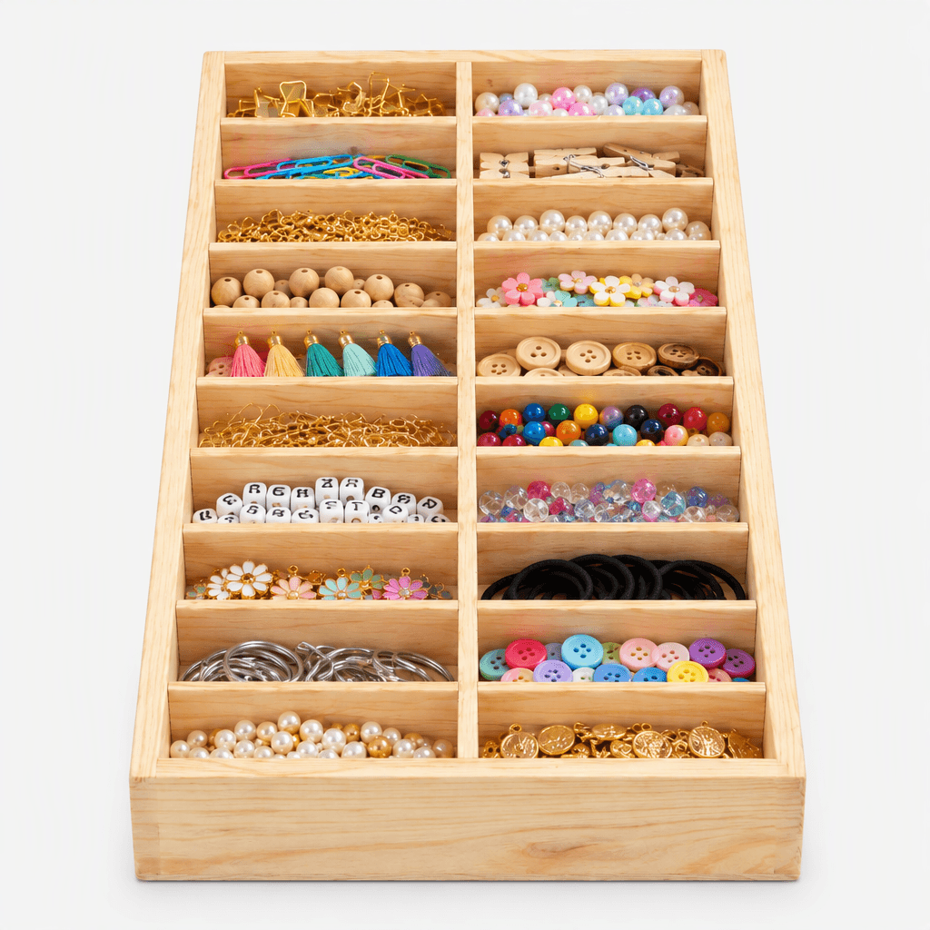Pine Wood Compartment Organizer Tray, Wooden Storage & Display Box for Crafts, Jewelry & Accessories-natural - Woodwolf Image 1