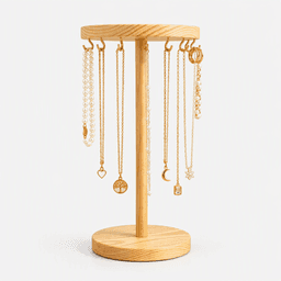 Wooden Chain, Necklace & Jewellery Display Stand with Hooks-natural - Thumbnail 1