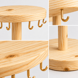 Wooden Chain, Necklace & Jewellery Display Stand with Hooks-natural - Thumbnail 4