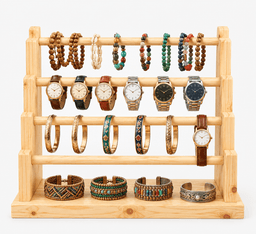 Wooden Bracelet & Bangle Display Stand with 4-Layer Organizer Shelf-natural - Thumbnail 1