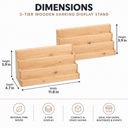 3-Tier Pine Wood Jewelry Card Holder & Tiered Shelf Organizer-natural - Thumbnail 5