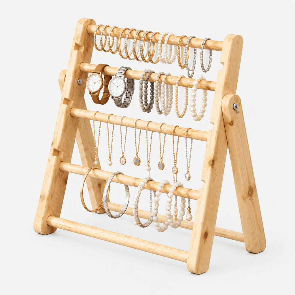 4-Tier Jewelary Display Stand|Bracelet Organizer Foldable Wooden|Bangle Display Stand|4Tier Stand-natural - Woodwolf Image 3