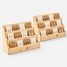 3-Tier Pine Wood Jewelry Card Holder & Tiered Shelf Organizer-natural - Thumbnail 3