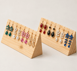 Pine Wood Angled Jewellery Display Stand for Earrings| Tabletop Jewelry Holder & Organizer| Earrings Stand-natural - Thumbnail 3