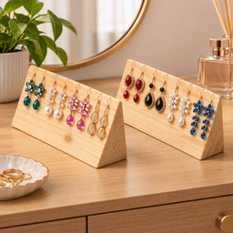 Pine Wood Angled Jewellery Display Stand for Earrings| Tabletop Jewelry Holder & Organizer| Earrings Stand-natural - Thumbnail 2