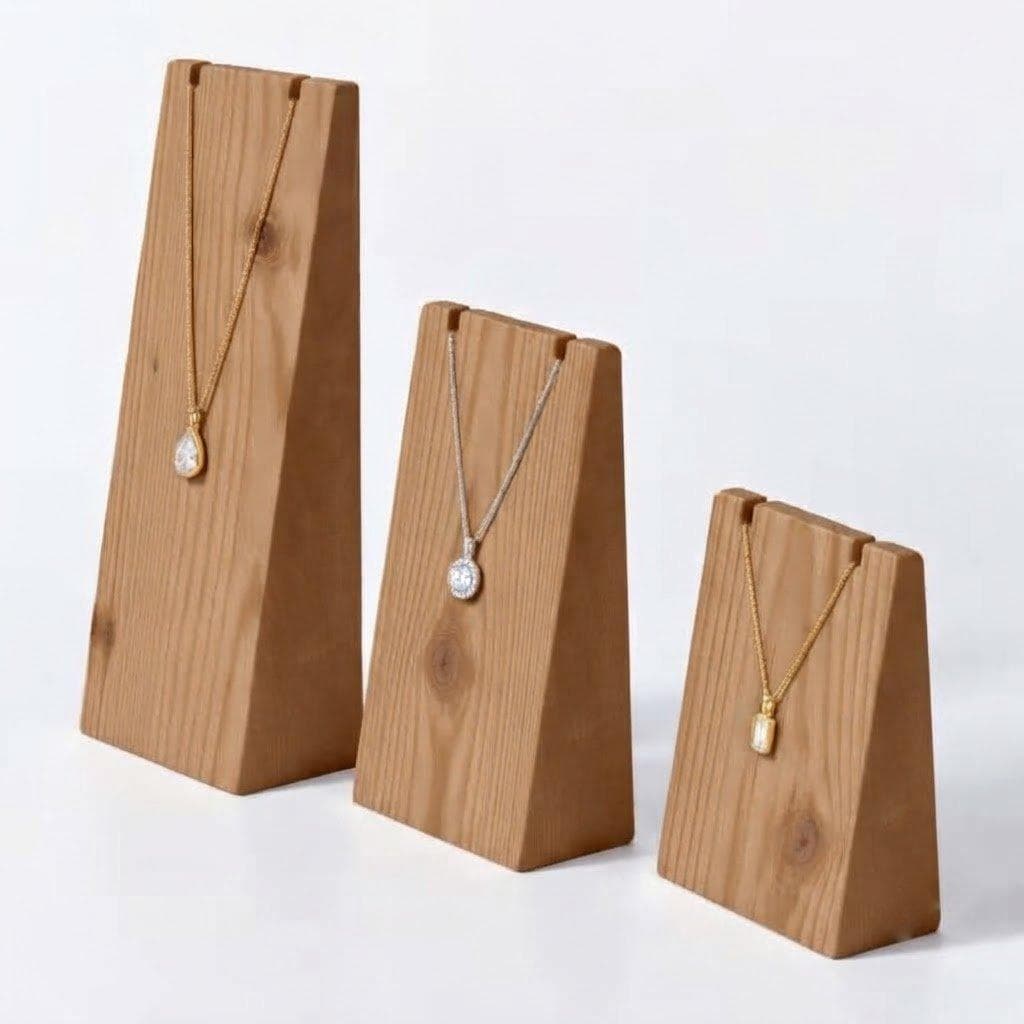 Pine Wood Necklace Display Stand Set | 3-Piece Jewelry Holder for Necklaces, Chains & Pendants-walnut - Woodwolf Image 2