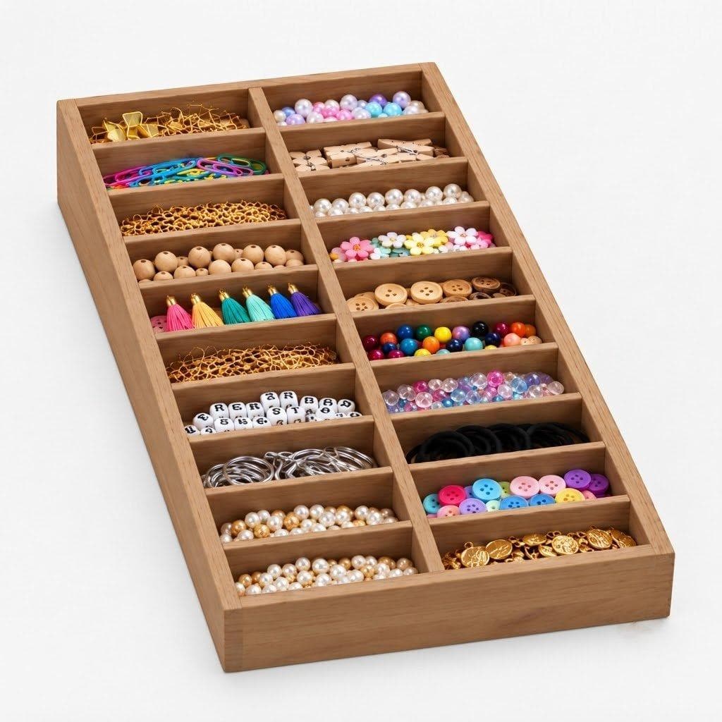  Pine Wood Compartment Organizer Tray, Wooden Storage & Display Box for Crafts, Jewelry & Accessories-walnut - Woodwolf Image 3