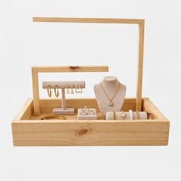 Pine Wood Carrying Tray with Raised Handle Frame | Wooden Storage & Display Organizer for Jewellary, Home, Kitchen & Retail-natural - Thumbnail 1