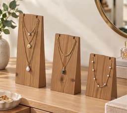 Pine Wood Necklace Display Stand Set | 3-Piece Jewelry Holder for Necklaces, Chains & Pendants-walnut - Thumbnail 3