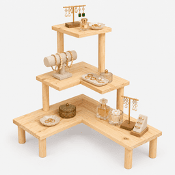 3-Tier Wooden Corner Display Stand, Pine Wood Shelf Riser for Decor & Retail-natural - Thumbnail 3
