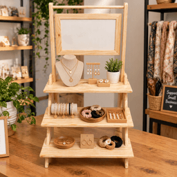 3-Tier Pine Wood Display Stand with Hanging Sign Frame-natural - Thumbnail 2