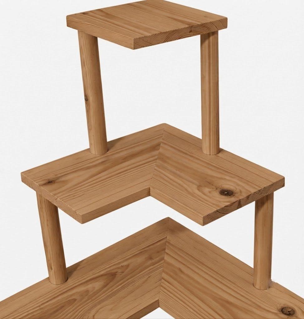 3-Tier Wooden Corner Display Stand, Pine Wood Shelf Riser for Decor & Retail-walnut - Woodwolf Image 4