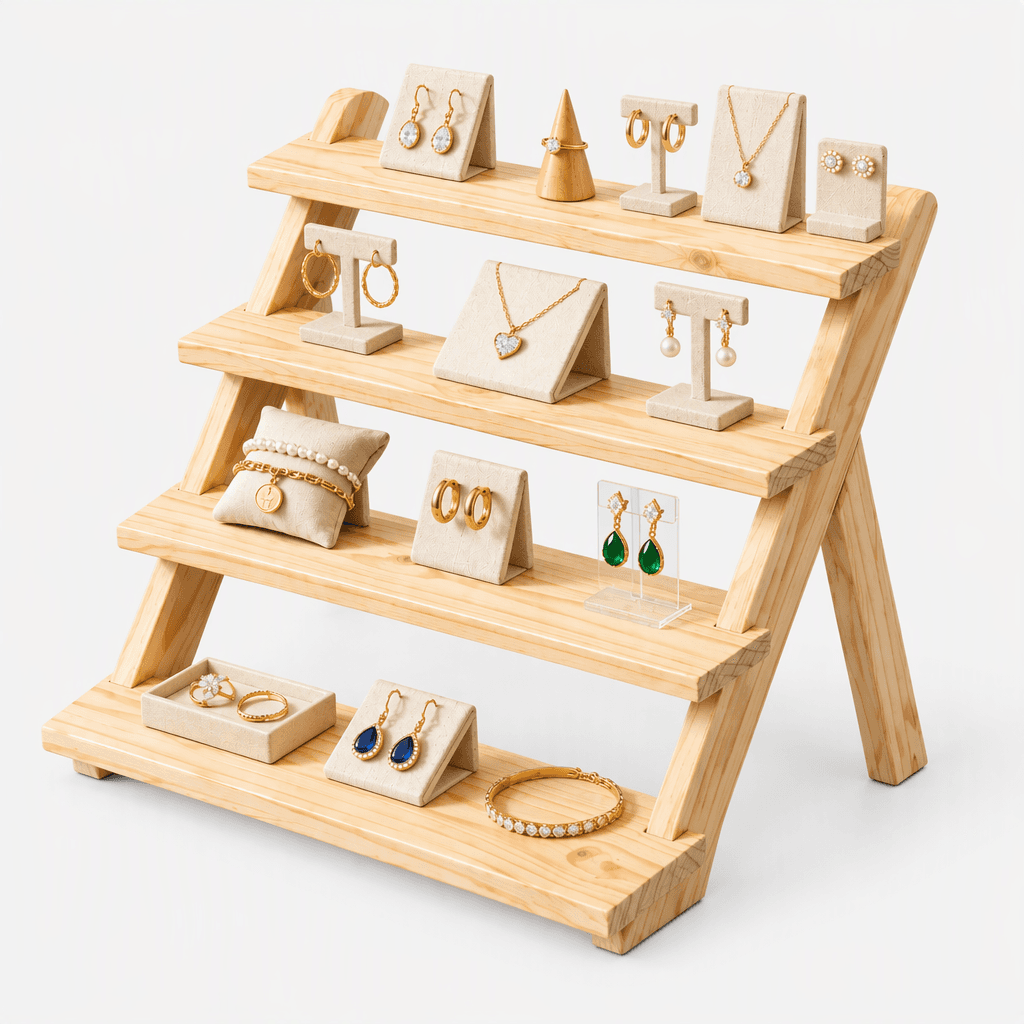 4-Tier Pine Wood Display Shelf, Wooden Stand & Organizer-natural - Woodwolf Image 3