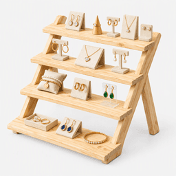 4-Tier Pine Wood Display Shelf, Wooden Stand & Organizer-natural - Thumbnail 3
