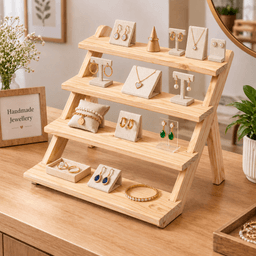 4-Tier Pine Wood Display Shelf, Wooden Stand & Organizer-natural - Thumbnail 2