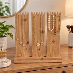 Wooden 3-Tier Jewellery Display Stand with Notched Slots for Necklace, Bracelet & Chain Organizer-walnut - Thumbnail 2