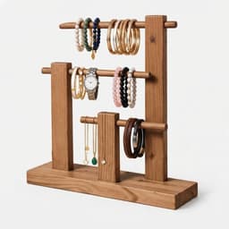Pine Wood 3-Tier Display Stand for Bracelets, Bangles, Watches & Jewelry | Wooden Organizer Holder-walnut - Thumbnail 3